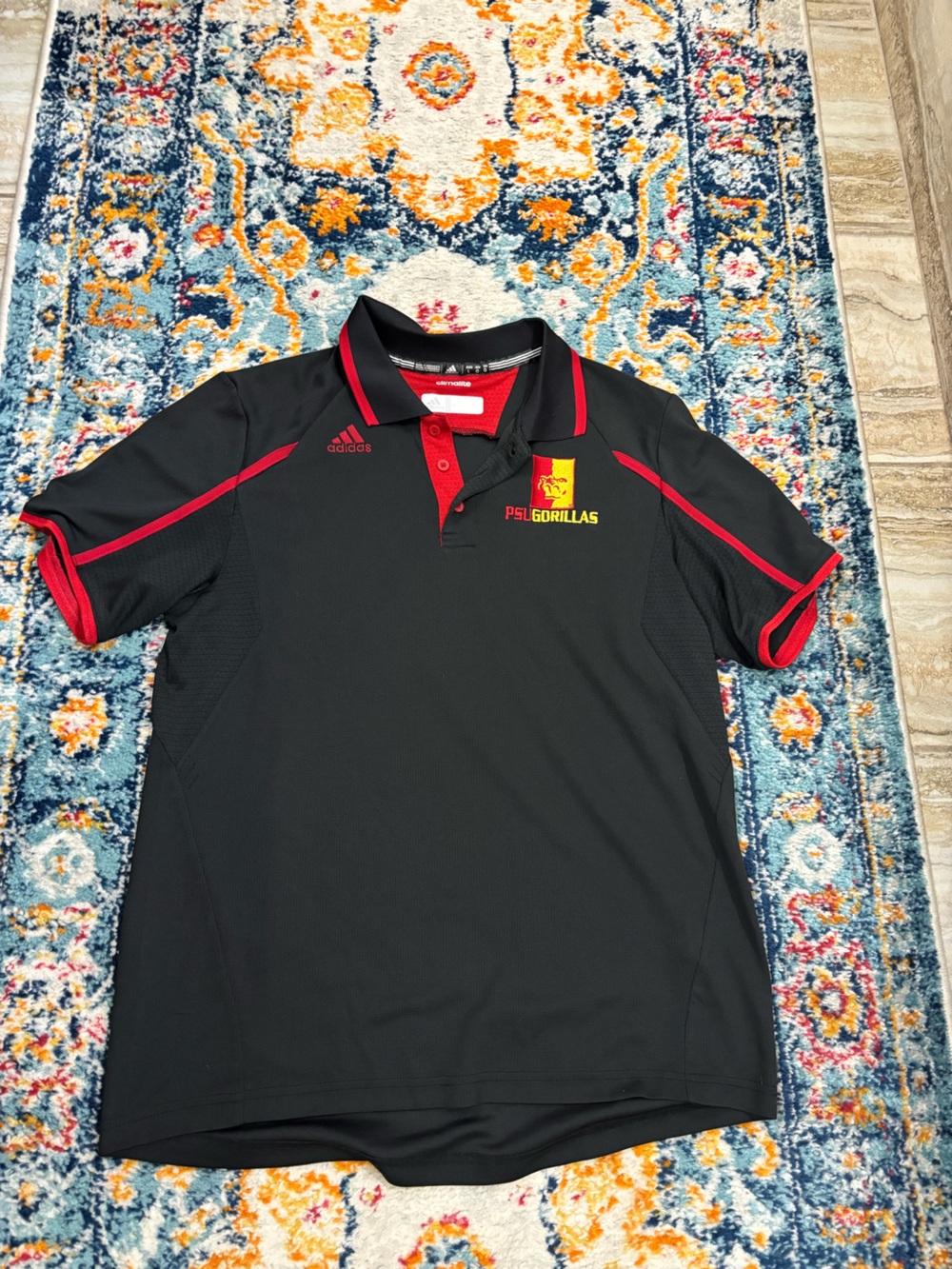 adidas Black Polo with Red Accents and PSU Gorillas Crest